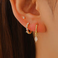 Copper Inlaid Zircon Rhombus Pendant Women 3pcs Earrings Set Studs Buckle Hoops