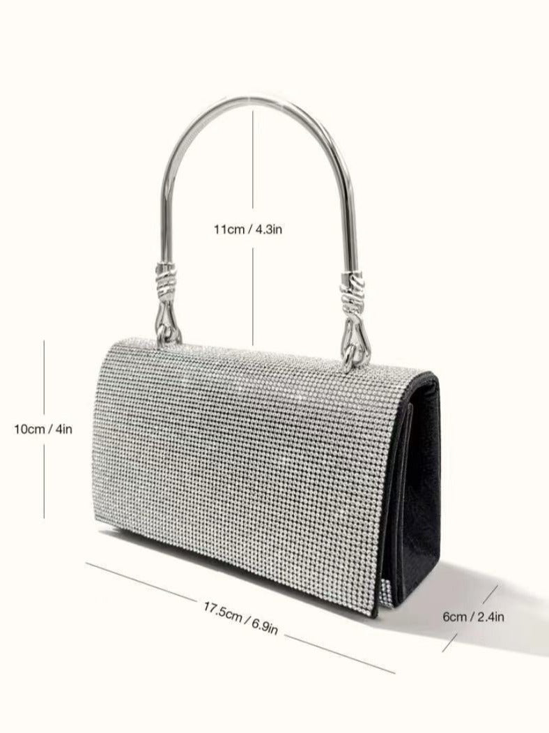 Rhinestone Evening Bag Wedding Birthday Banquet Party Purse Silver
