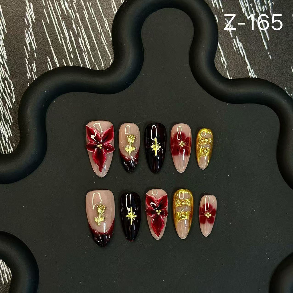 Engraved 3D Relief Fresh Personality Handmade Press on Nails Explosion