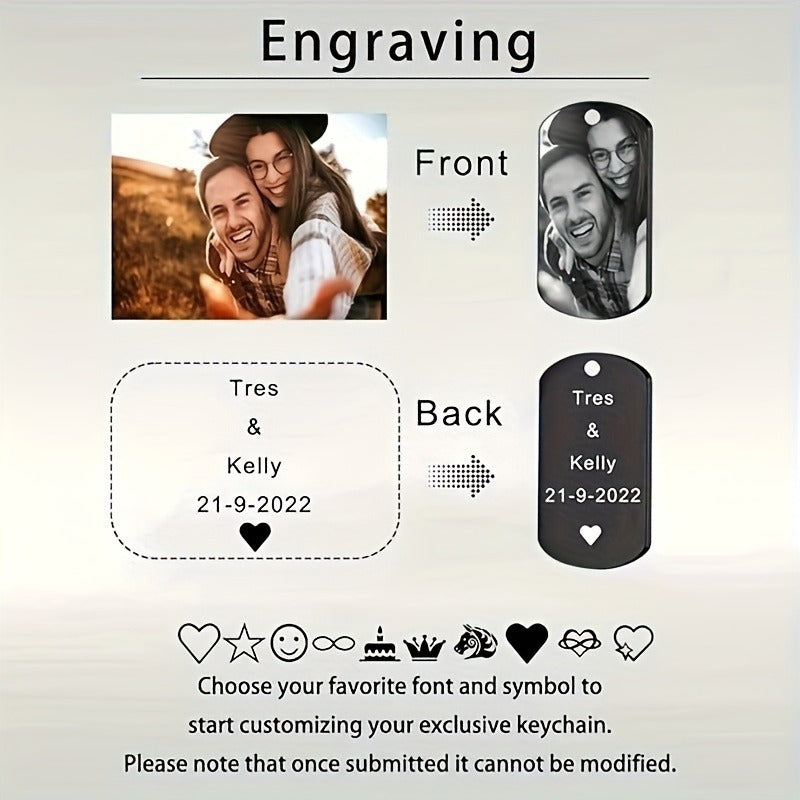 Stainless Steel Necklace Men and Women Personalized Custom Keychain with Pictures - Double Sided Engraving Photo Text Customized Key Chains for Men Boyfriend