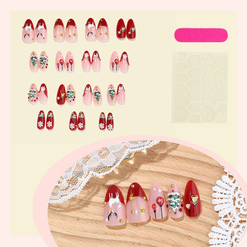 Christmas wear armor 3D three-dimensional elk Christmas tree almond high-quality nail art piece wear nail pure handmade