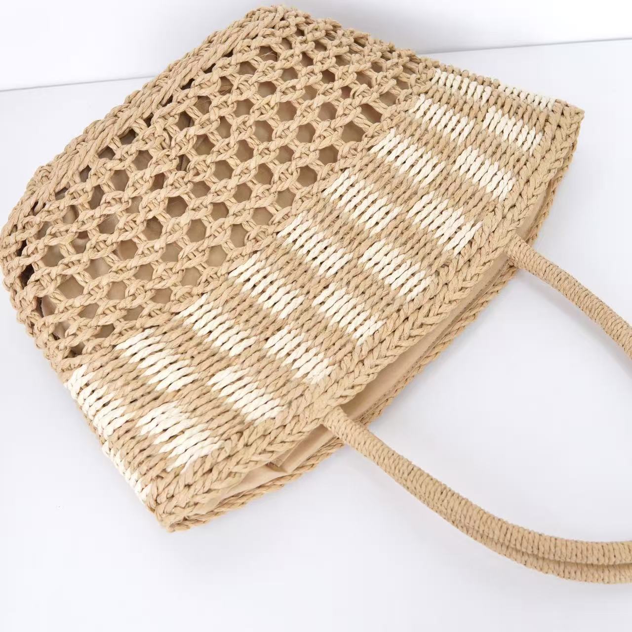 Hollow-Out Handwoven Straw Bag – Women's Commuter Shoulder Tote, Large Beach Shopper