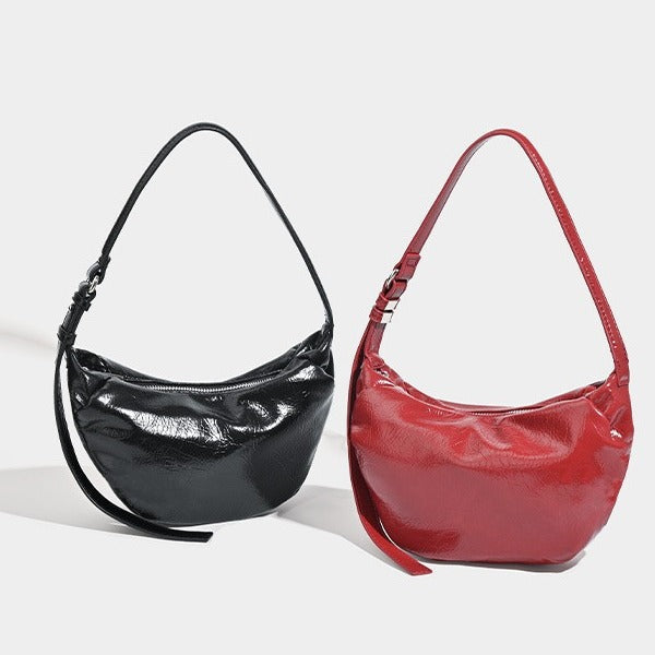 Retro red women's bag, pleated oval casual bag, shoulder bag, shoulder bag, hobo bag for women