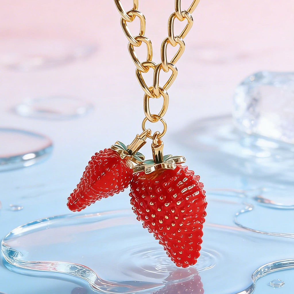 Sweet Strawberry Pendant Necklace Women Cute Exaggerated Fruit Earrings