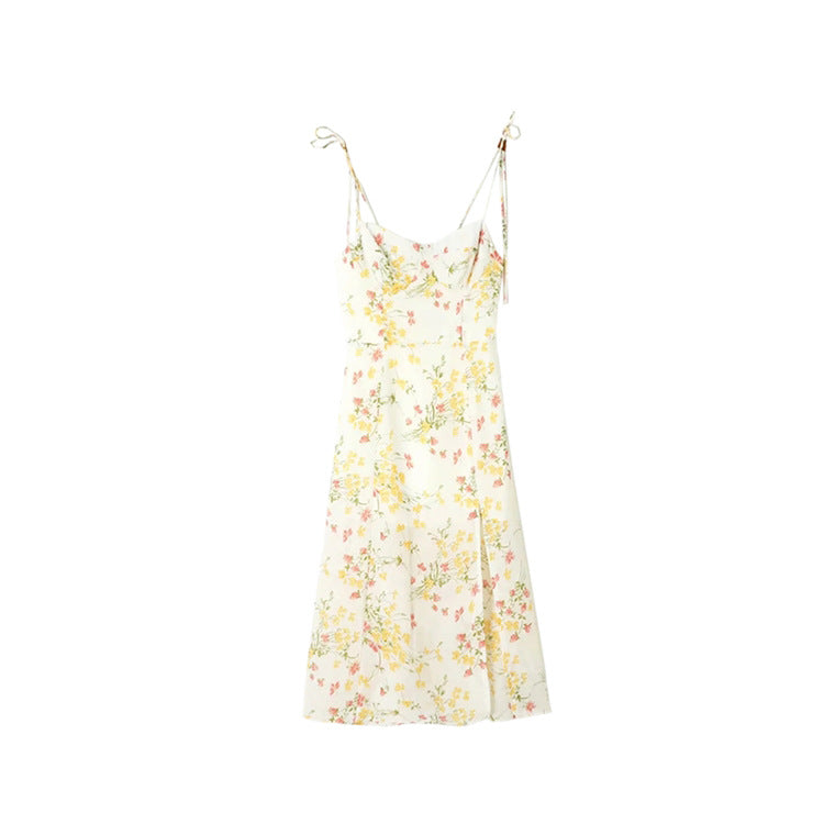 Women's Sexy Tube Top Dress - Sleeveless Sling Dress with Side Split & Shoulder Strap Print Design