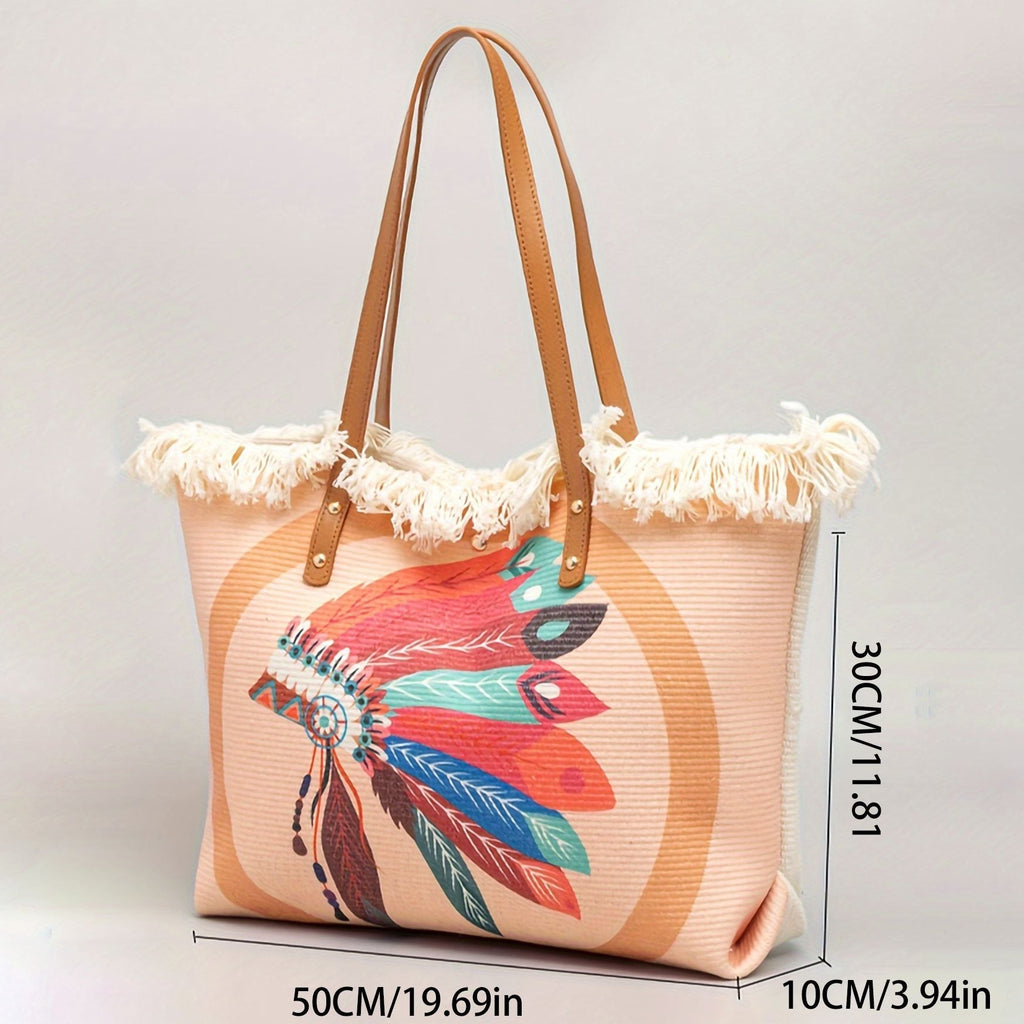 Fashion Large Tote Bag – High-Aesthetic Printed Handbag, Ethnic Style Travel Shoulder Shopper