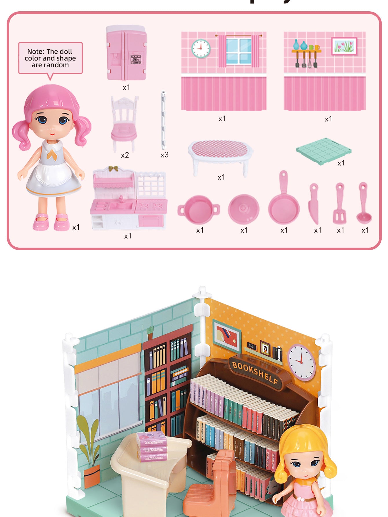 Mini Home Accessories DIY Doll House Furniture Assembly Model Simulated Bedroom Kitchen Decoration Pretend Play Toy Girl Gift