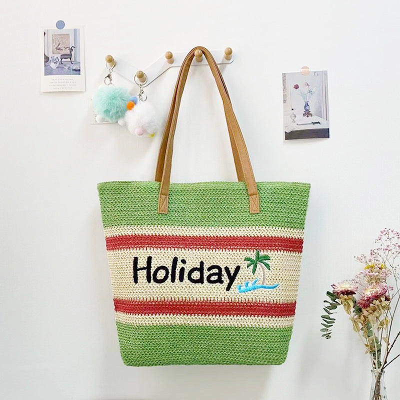 Women’s Straw Woven Shoulder Bag – Paper Rope Tote, Large Beach Shopping Mama Bag