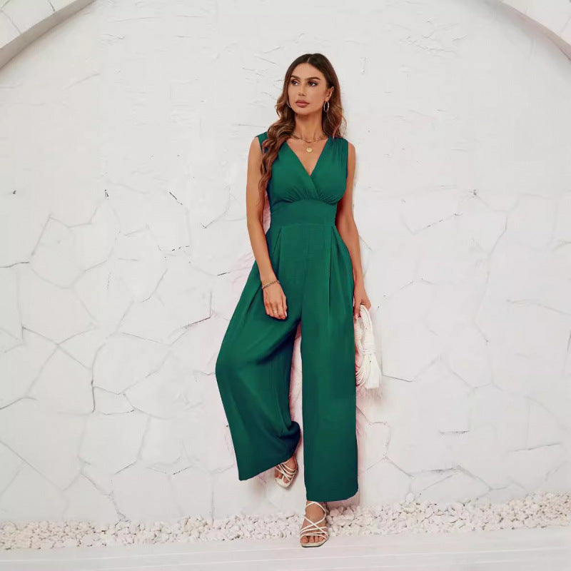 Sleeveless Jumpsuit High Waist Slim Straight Leg Wide