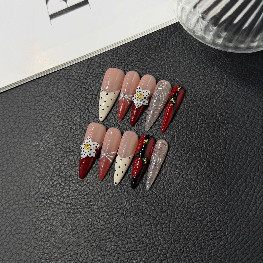 Long pointed hand-painted pinched engraved handmade