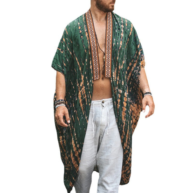 Men¡¯s Summer Beach Sun Protection Shirt ¨C Casual Printed Resort Shirt, Fashion Cape Outerwear