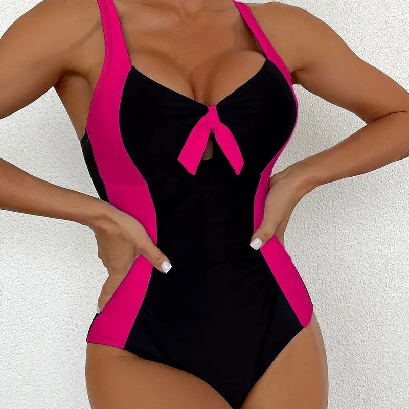 Women's Sling Slimming Color Block One-Piece Swimsuit Slim Bikini Swimwear