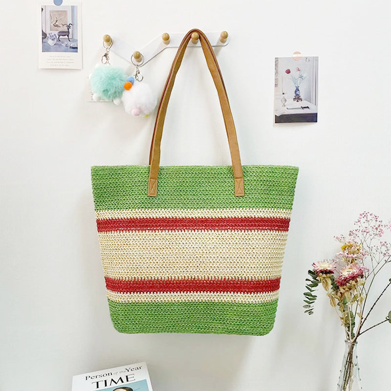 Women’s Straw Woven Shoulder Bag – Paper Rope Tote, Large Beach Shopping Mama Bag