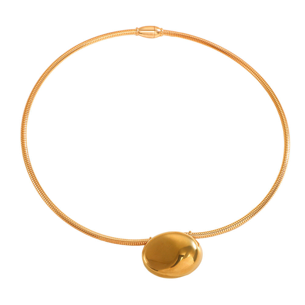 Smooth Oval Pendant Necklace Minimalist Magnetic Snake Bone Chain