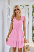 Women's sleeveless square neck pleated backless short dress women's
