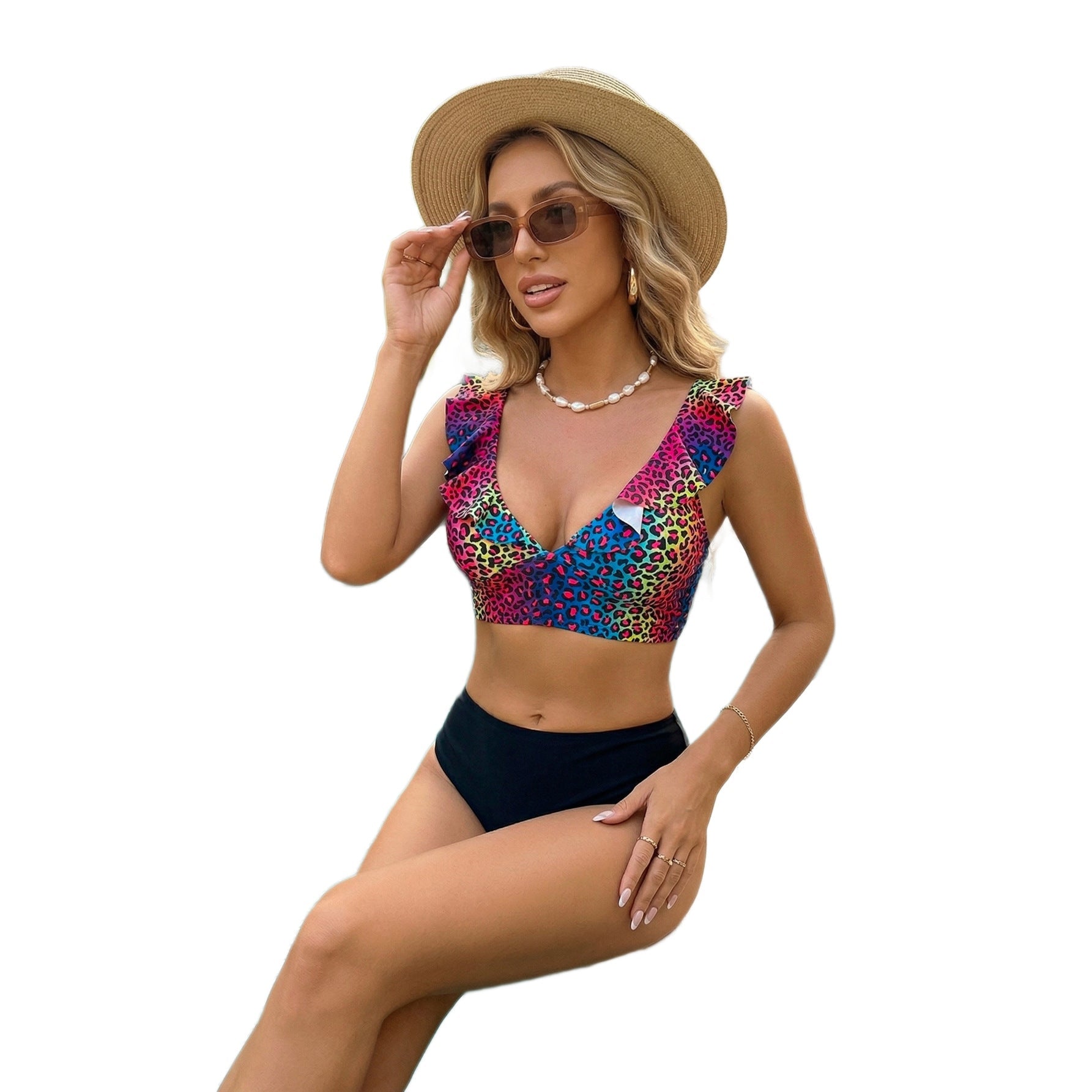 Leopard Print Bikini Set Women's Sexy High Waist Two Piece Swimsuit