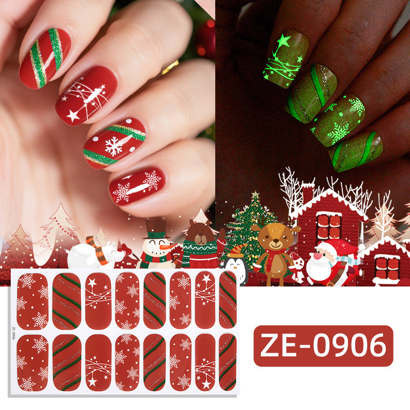 Christmas luminous nail polish film nail sticker, hot-selling Christmas tree adhesive nail sticker