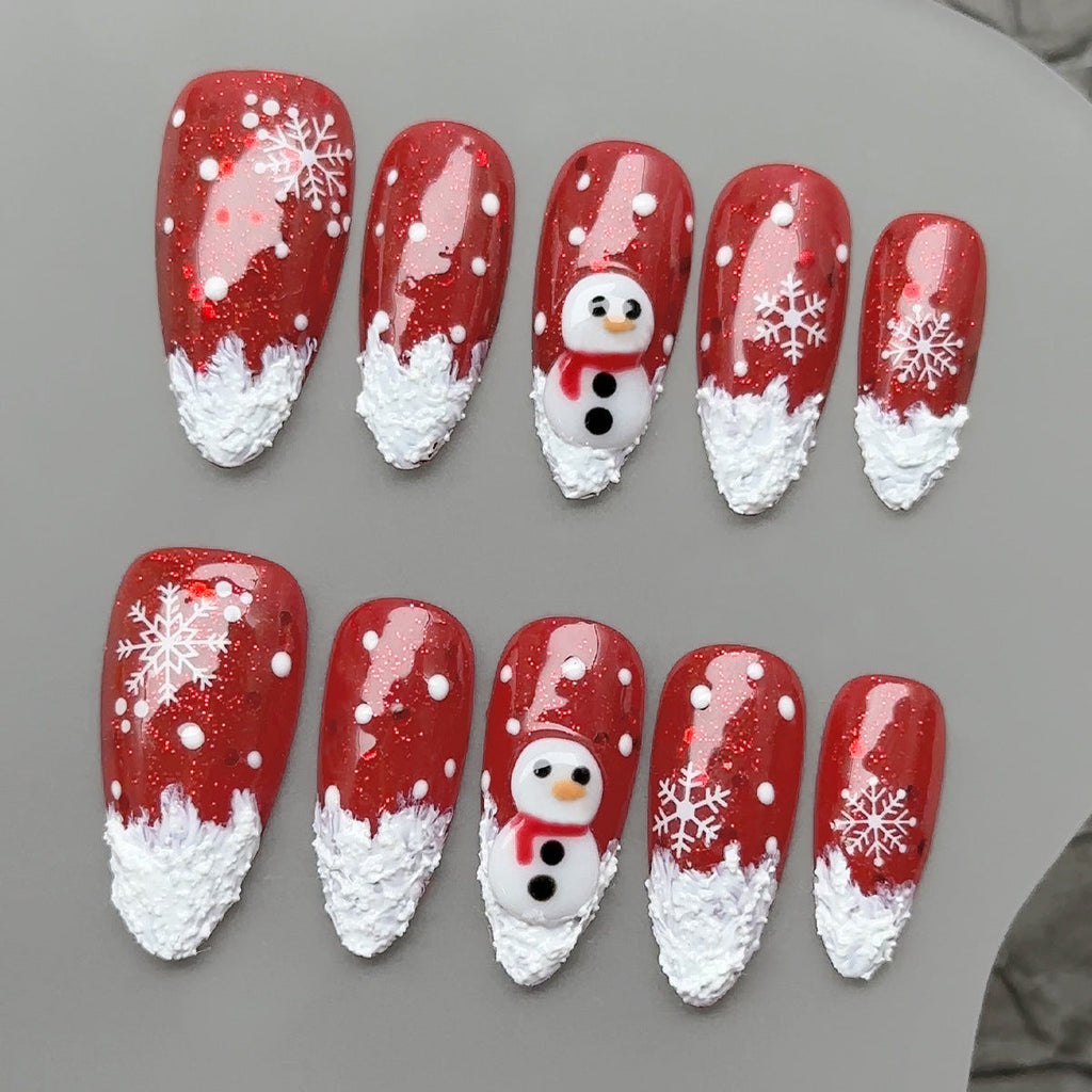 Christmas manicure 10 pieces nail patch Santa Claus wears nail fake nail patch snowman pure handmade