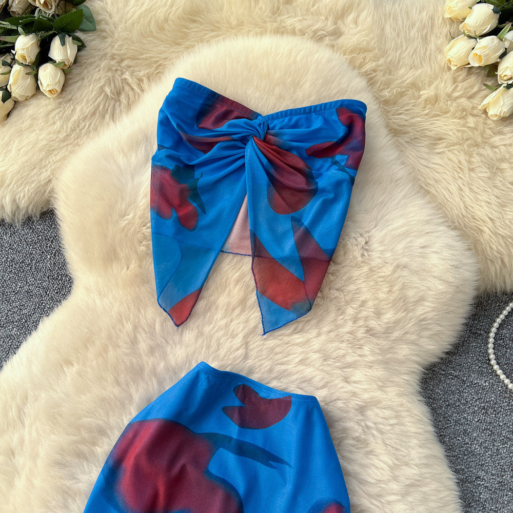 Vacation Printed Crop Top & High-Waist Skirt Set – Sexy Summer Two-Piece, Coachella Fashion Suit