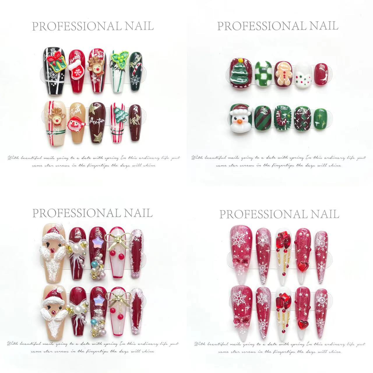 Christmas Collection Merry Christmas Heavy Industry Handmade Nail Art Long Short Fake Nails