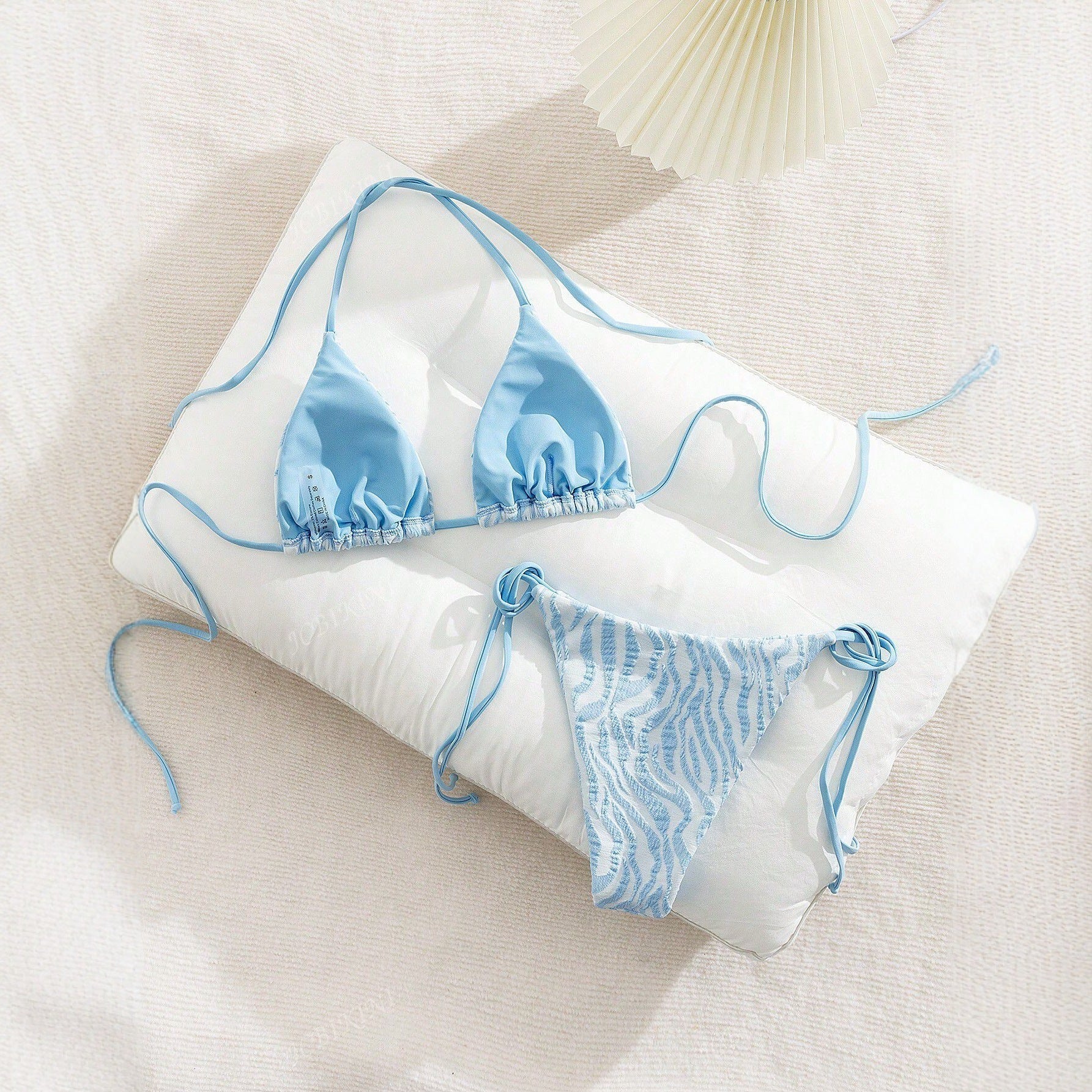 Women's Swimsuit Water Wave Pattern Bikini Set with Straps Sexy