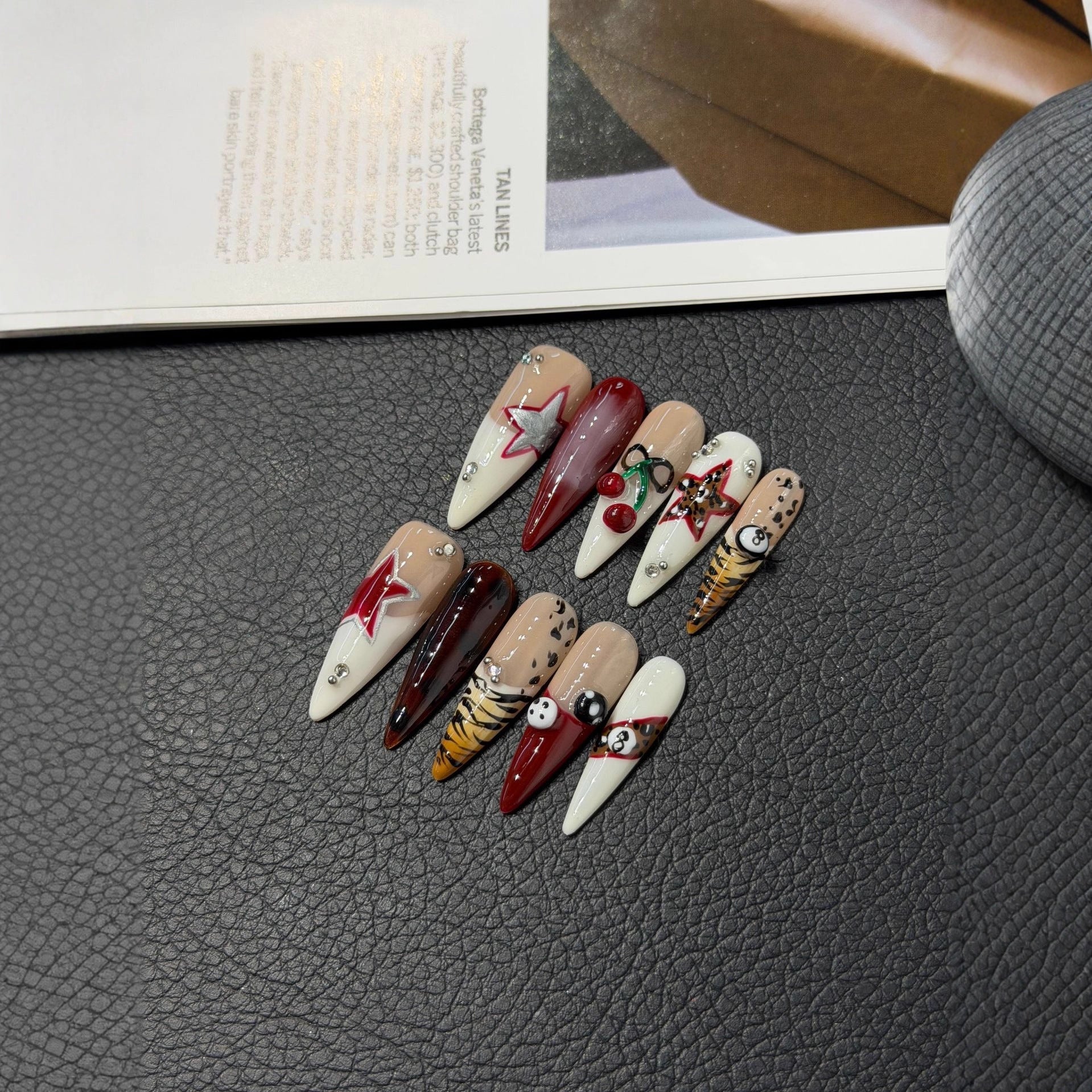 Tiger French Three-dimensional Cherry Press on Nails Hot Selling Temperament Premium Nail