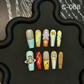Multi-element hand-painted engraving, colored nail super long card plate nail piece, worn by hot girls
