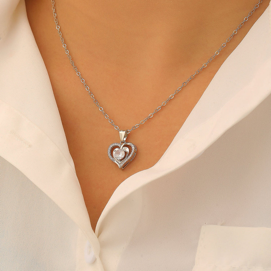 Ocean Heart Valentine's Day Copper Inlaid Zircon Heart Necklace Mother's Day Gift