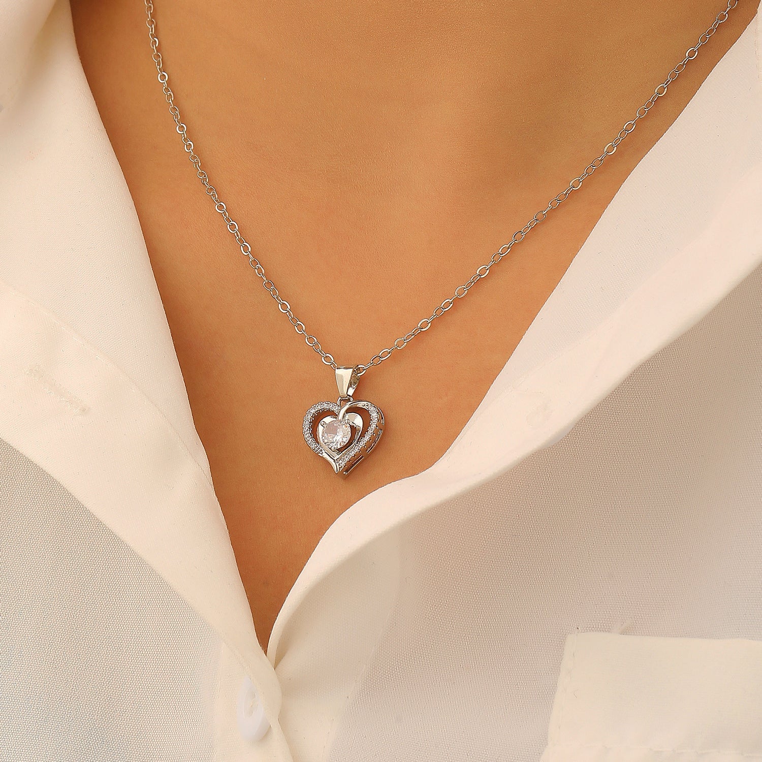 Ocean Heart Valentine's Day Copper Inlaid Zircon Heart Necklace Mother's Day Gift
