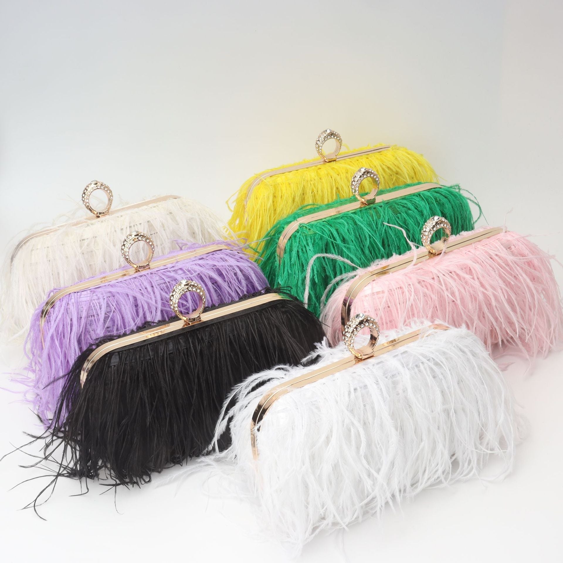 Elegant Ostrich Hair Ring Box – Small Square Bag with Chain Crossbody Shoulder Velvet Evening Clutch Purse