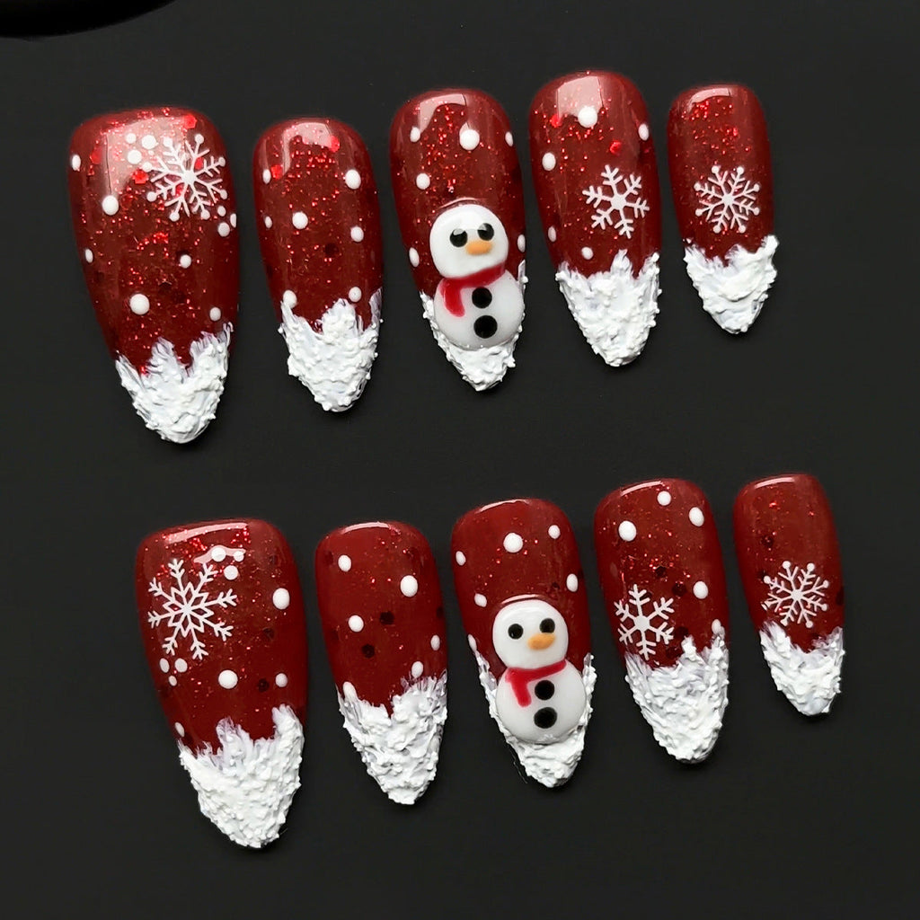 Christmas manicure 10 pieces nail patch Santa Claus wears nail fake nail patch snowman pure handmade