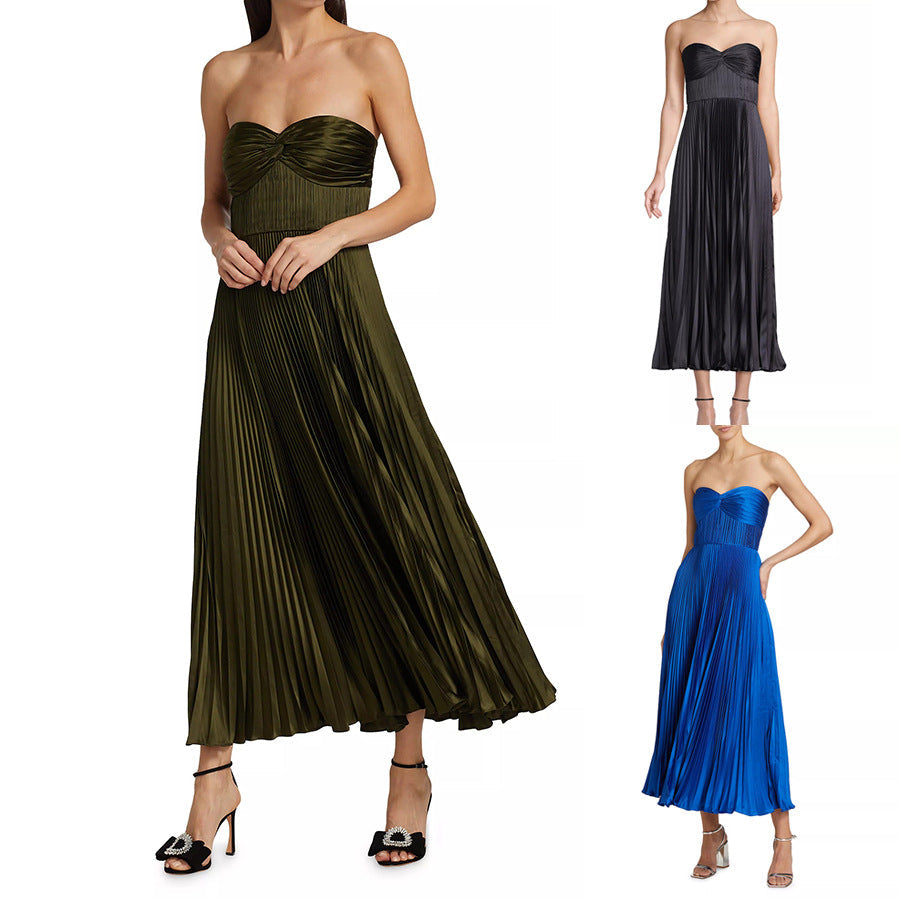 Satin Pleated Tube Dress
