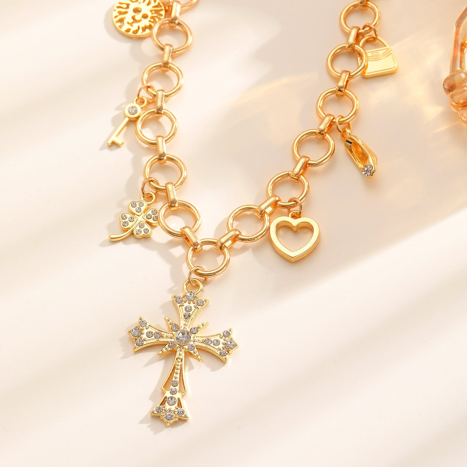 Cross Heart Multi-Element Pendant Necklace Women Minimalist Elegant Choker