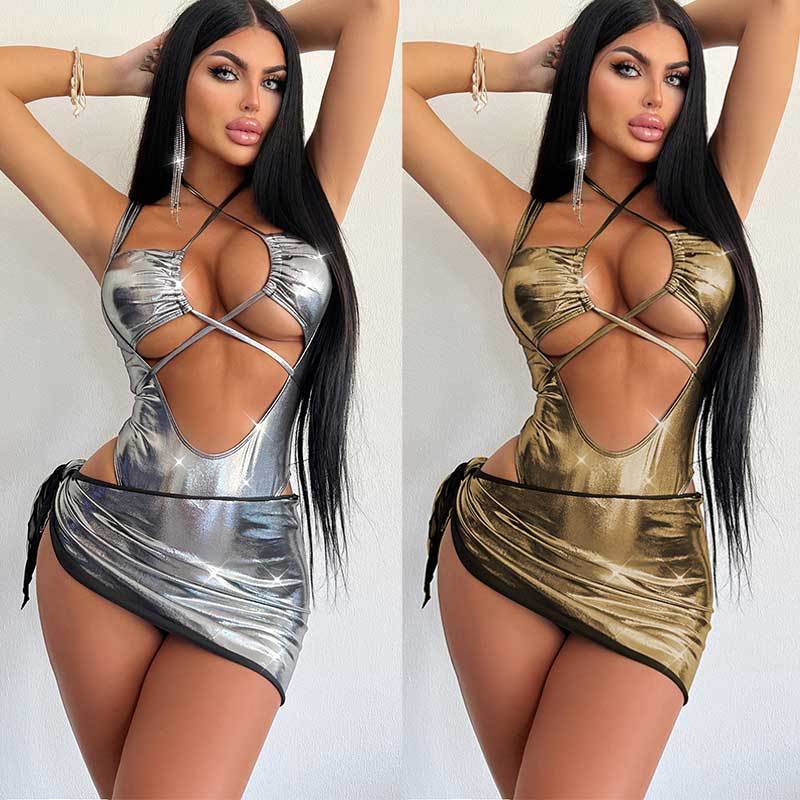 Senior Electric Sensitivity Syllables One-piece Swimsuit Hip Skirt Set Sexy Hottie Lace-up Jumpsuit