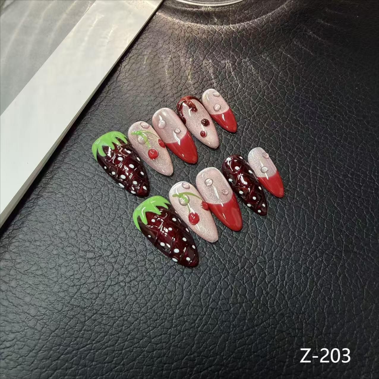 Hand Painted Pinch Strawberry Cherry HandmadePress on Nails Wholesale