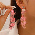 Vacation Pink Rice Bead Flower Luxury Tassel Earrings Boho Sweet Girl Earrings