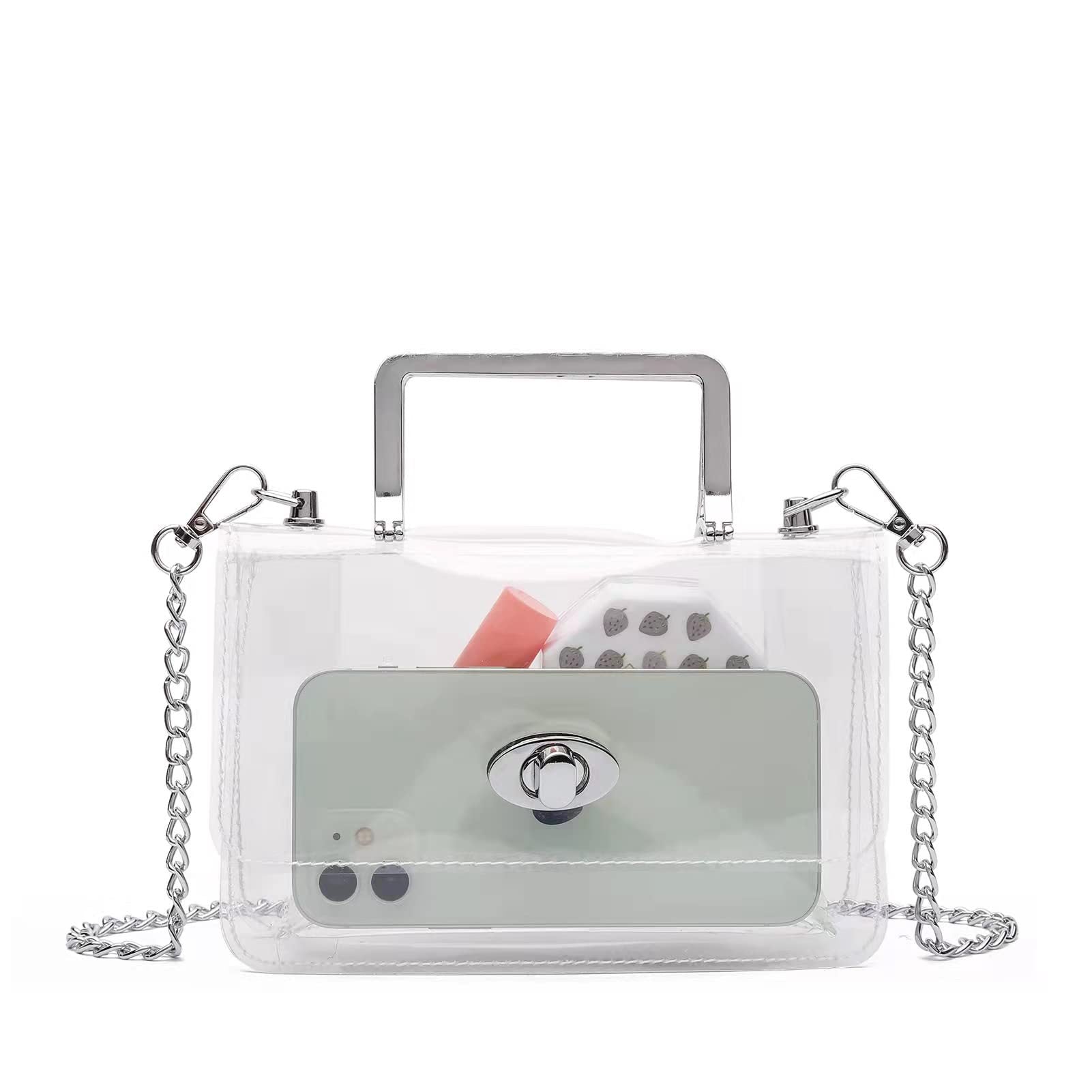 Women's Transparent evening Clutch Bag – Stylish Clear Crossbody Shoulder purse with Removable Gold Chain Strap