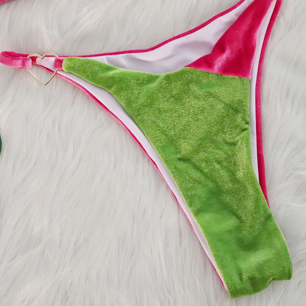 Sexy bikini, metal love decorative swimsuit, spliced women's swimsuit set