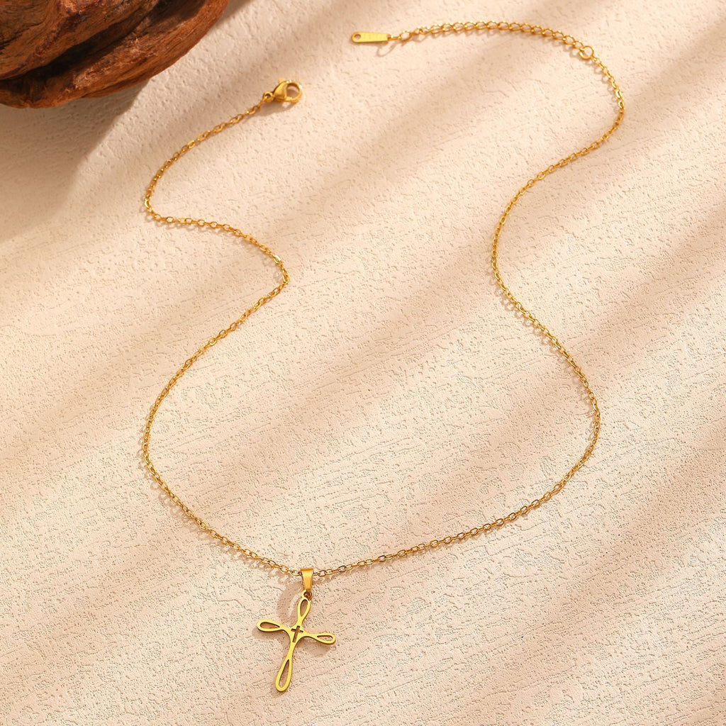 Cross Pendant Stainless Steel Clavicle Chain & Earrings Set Simple Daily Jewelry