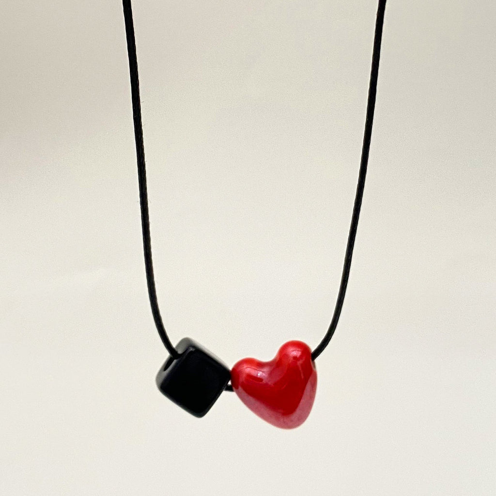 Ceramic Heart & Geometric Square Necklace Women Cute Dainty Clavicle Chain