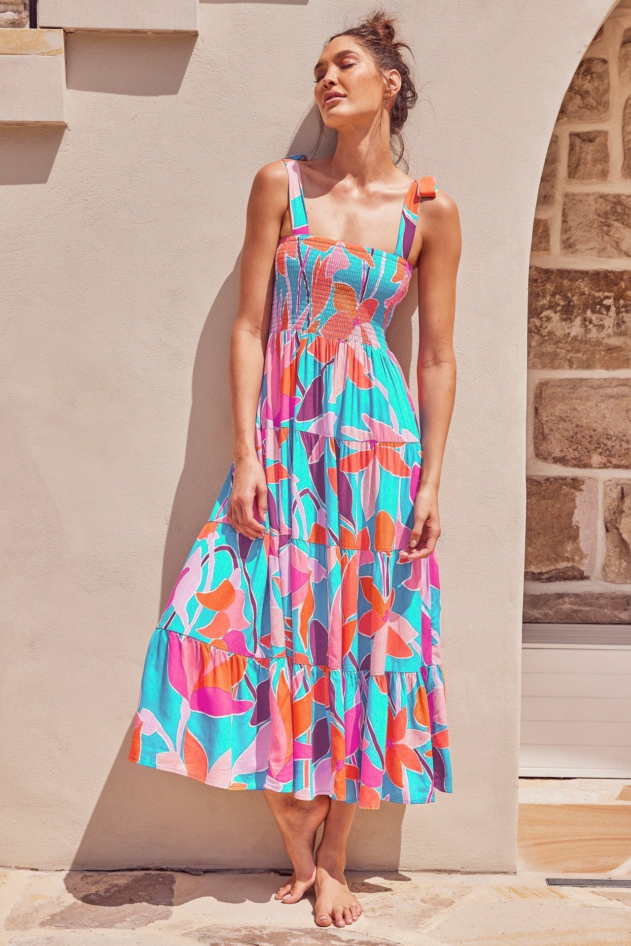 Sleeveless Floral Print Long Suspender Dress - Spice Girl Inspired A-Line Sundress for Tea Party & Casual Wear