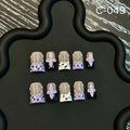 Short Duckbill 3D Carved Painted Floral HandmadePress on Nails Short