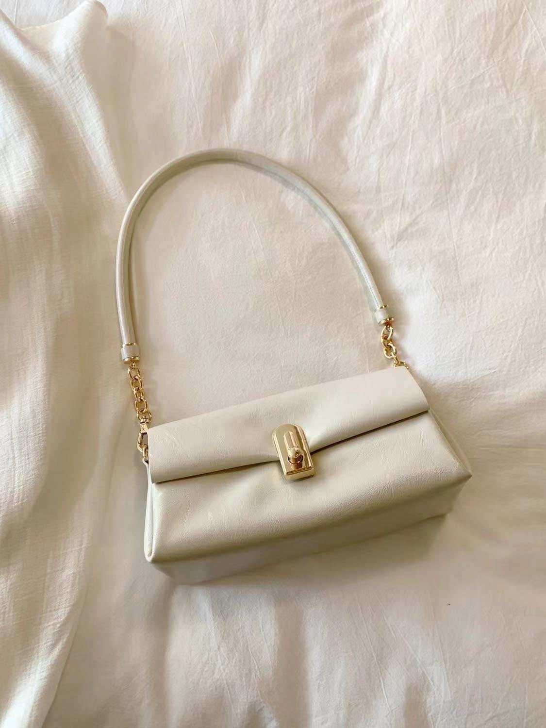 Small beige shoulder bag, bag women glacier white armpit bag, commuter top handle bag, versatile hobo bag for women