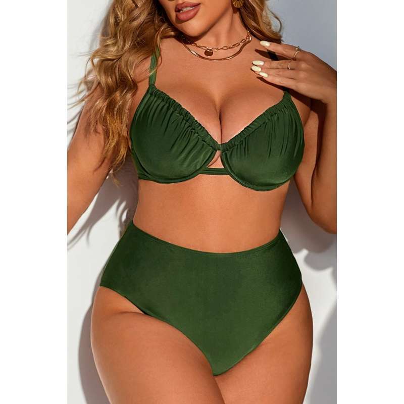 Plus size swimsuit women, solid colors, gathered pleats, sexy split bikini, popular swimsuit women