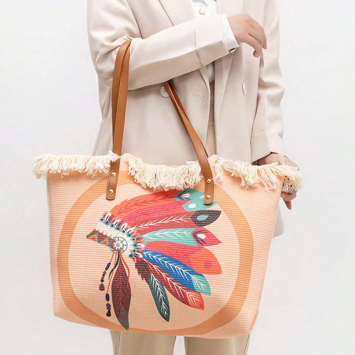Fashion Large Tote Bag – High-Aesthetic Printed Handbag, Ethnic Style Travel Shoulder Shopper