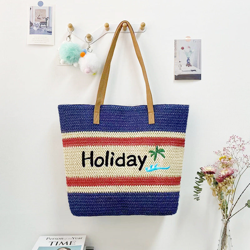 Women’s Straw Woven Shoulder Bag – Paper Rope Tote, Large Beach Shopping Mama Bag