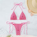 Love Wave Print Neck Buckle Halter Sexy High Waist Split Bikini Swimsuit Striped Halter Backless Bikini Beach Swimwear