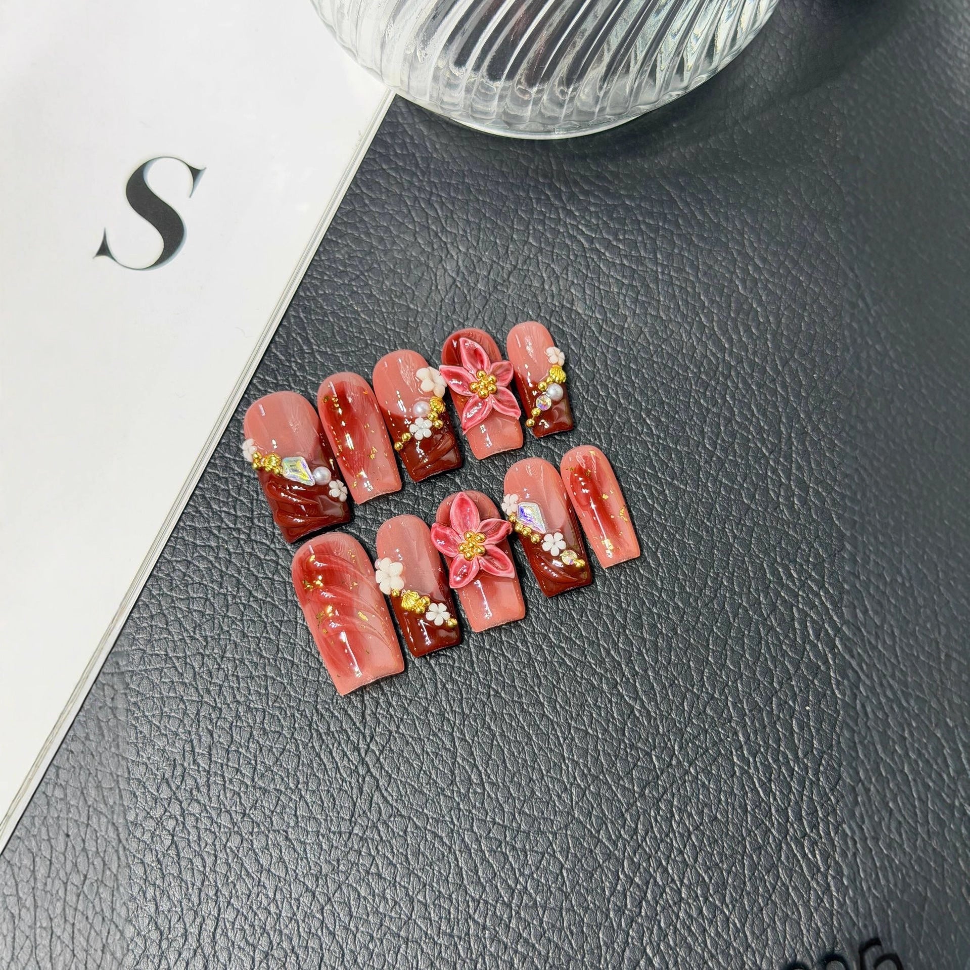 Gentle French Long Tip Patch Three-dimensional Carving Ice Transparent Light Luxury White Handmade Wear