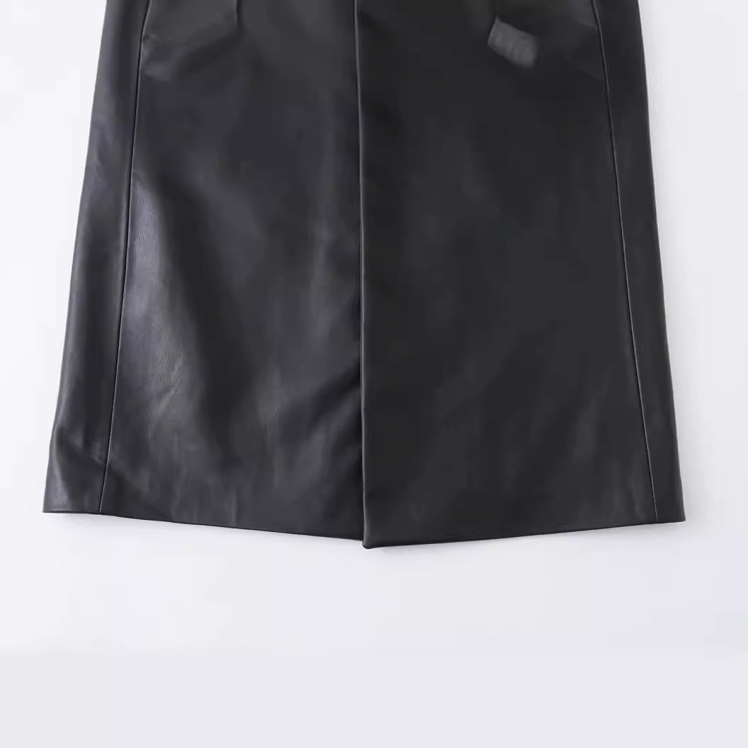 Women Loose-Fit Faux Leather Coat