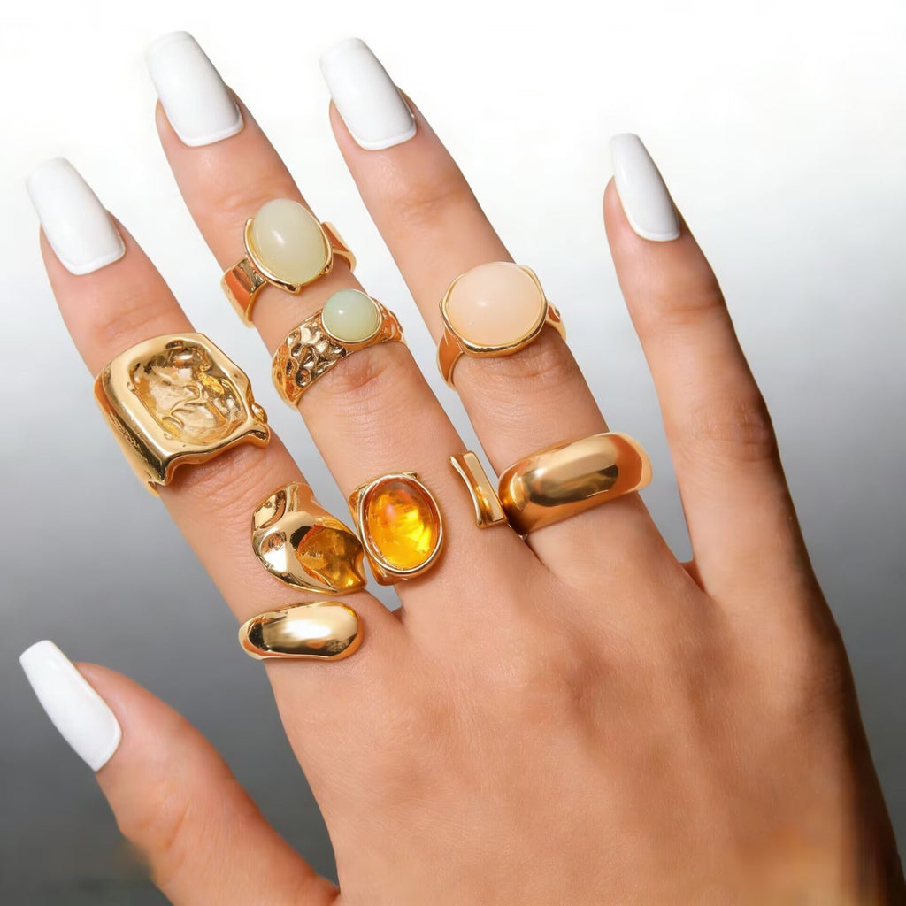 Moonstone Irregular Wide Band Ring for Women Fashion Elegant 7pcs Jewelry Set